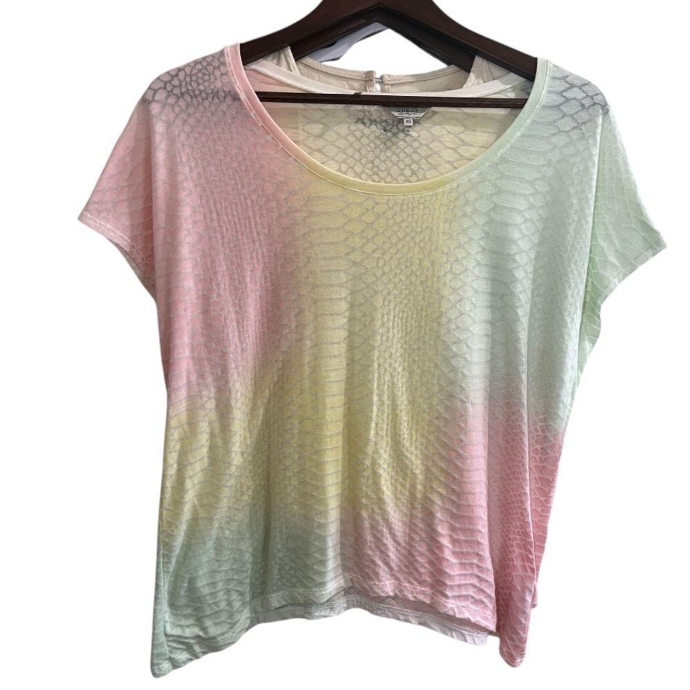 Guess Los Angeles Pastel Snakeskin Sheer Burnout Asymmetrical Oversized Tee